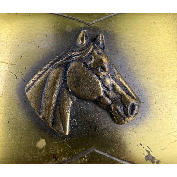 Vintage Brass Mens Western Belt Buckle Horse Head Design Rectangular 3.5\